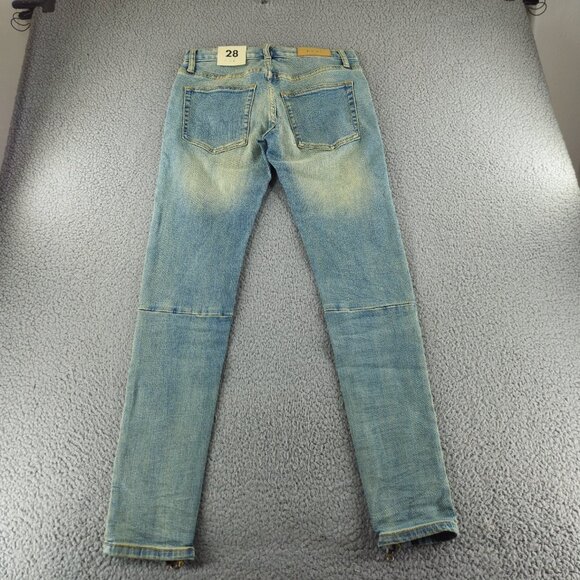 mnml M5 Stretch Denim Jeans Mens 28 Blue Ankle Zip Tapered Skinny Distressed - Picture 12 of 15